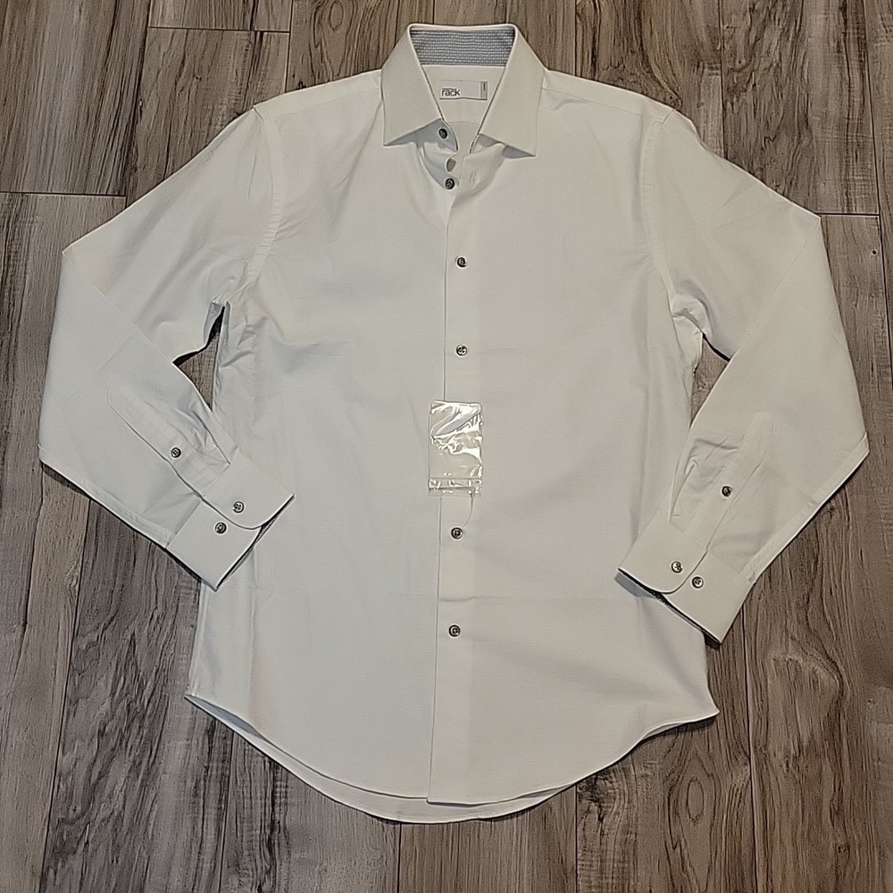 Nordstrom‎ Rack Embossed Shirt Mens 15 32/33 White Button Up Long Sleeve Cotton